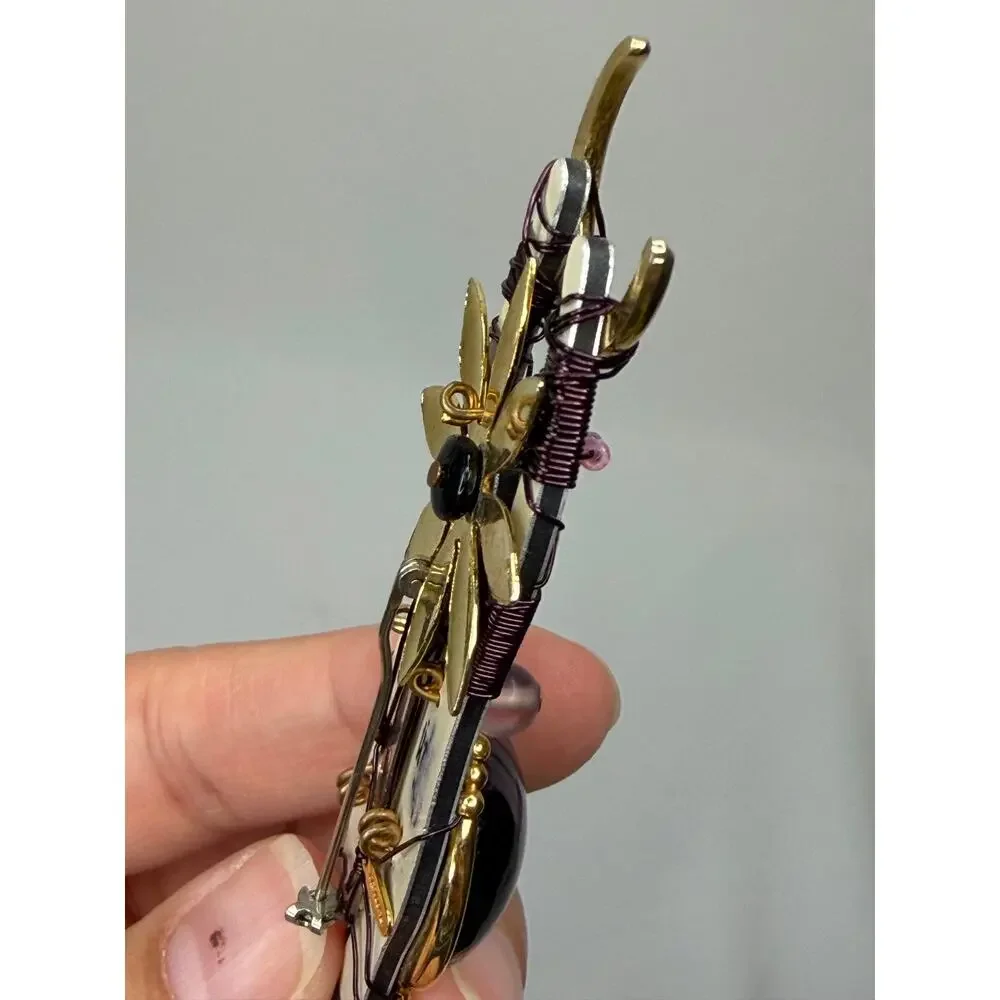 LIZTECH signed Purple Usha Brooch Pendant 1990s Goddess Moon (FLAW) Glass Metal